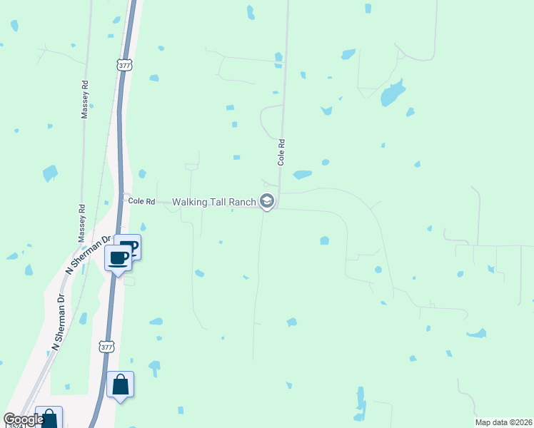 map of restaurants, bars, coffee shops, grocery stores, and more near 9940 Cole Road in Pilot Point