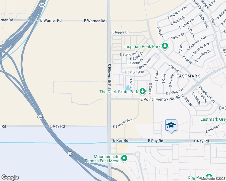 map of restaurants, bars, coffee shops, grocery stores, and more near 9240 East Point Twenty-Two Boulevard in Mesa