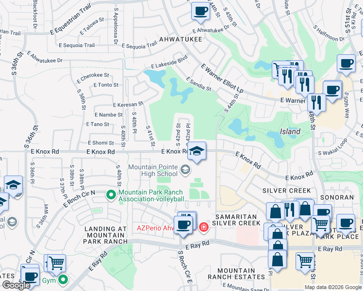 map of restaurants, bars, coffee shops, grocery stores, and more near 13049 South 42nd Place in Phoenix