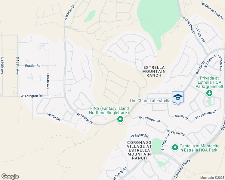 map of restaurants, bars, coffee shops, grocery stores, and more near 18170 West Desert View Lane in Goodyear