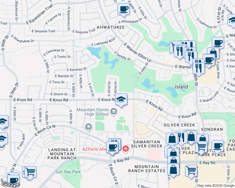 map of restaurants, bars, coffee shops, grocery stores, and more near 13049 South 42nd Place in Phoenix