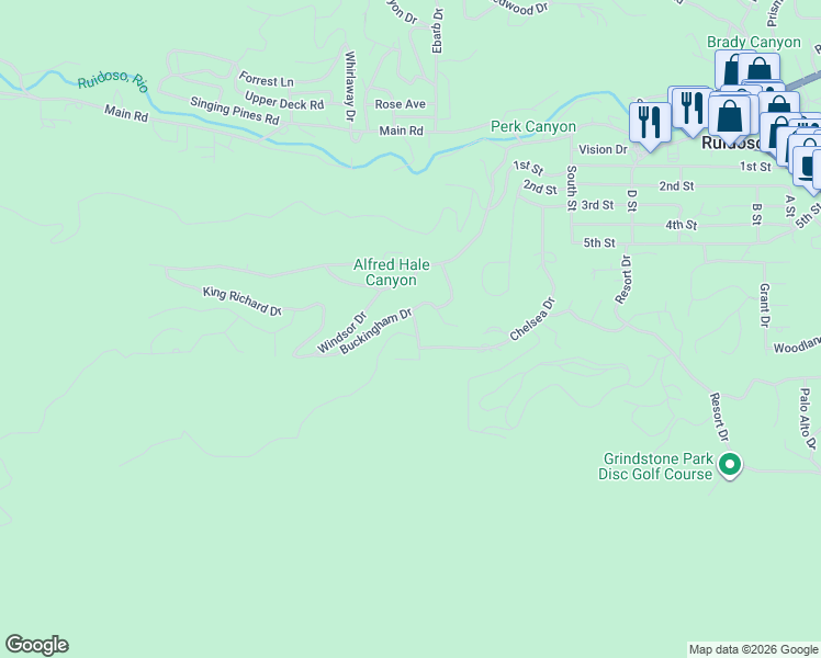 map of restaurants, bars, coffee shops, grocery stores, and more near South Buckingham Drive in Ruidoso