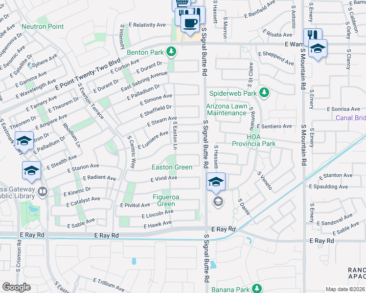 map of restaurants, bars, coffee shops, grocery stores, and more near 4809 South Easton Lane in Mesa