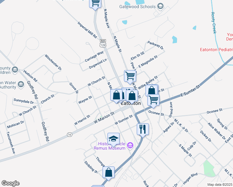 map of restaurants, bars, coffee shops, grocery stores, and more near 204 North Madison Avenue in Eatonton