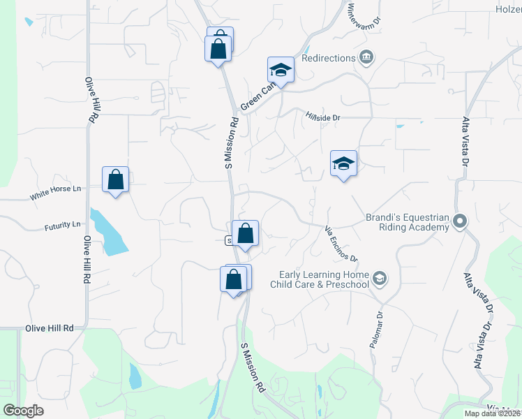 map of restaurants, bars, coffee shops, grocery stores, and more near 1187 Via Encinos Drive in Fallbrook