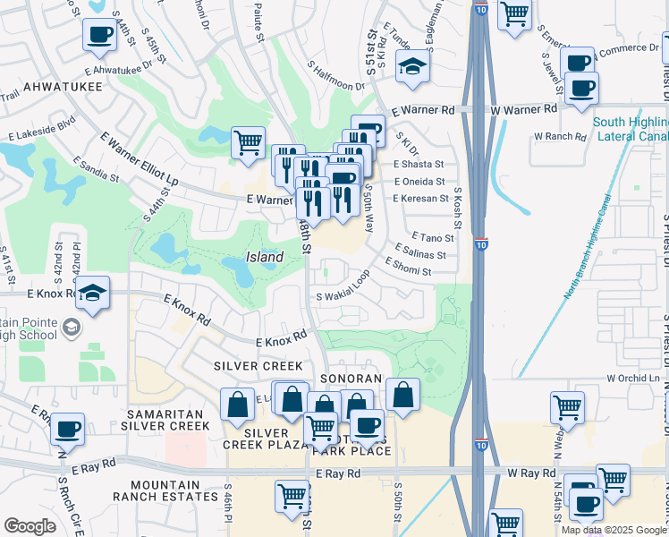 map of restaurants, bars, coffee shops, grocery stores, and more near 13021 South 48th Street in Phoenix