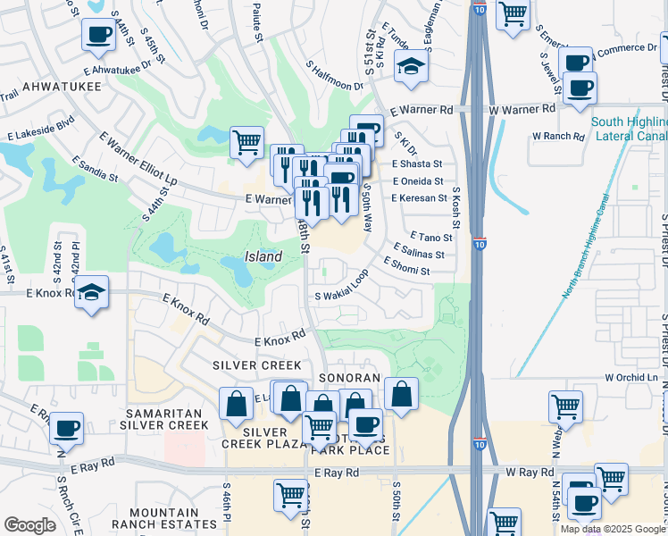 map of restaurants, bars, coffee shops, grocery stores, and more near 13021 South 48th Street in Phoenix