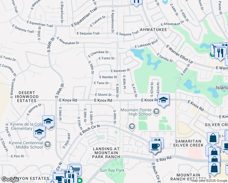 map of restaurants, bars, coffee shops, grocery stores, and more near 3950 East Salinas Street in Phoenix