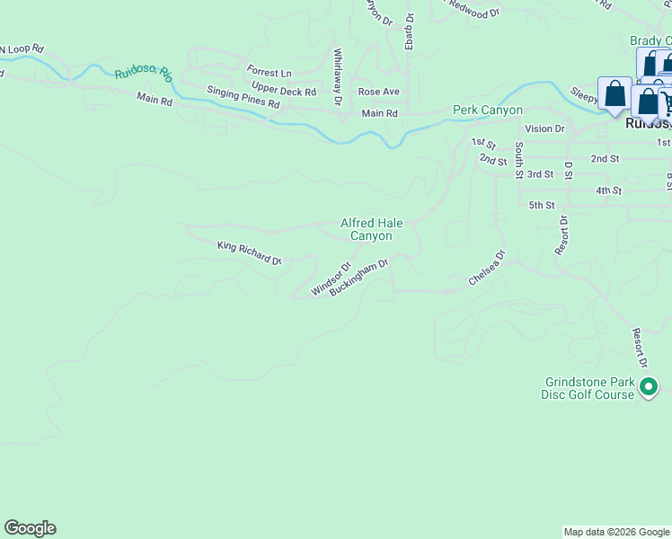 map of restaurants, bars, coffee shops, grocery stores, and more near 110 Windsor Drive in Ruidoso