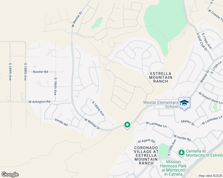 map of restaurants, bars, coffee shops, grocery stores, and more near 13144 South 182nd Avenue in Goodyear