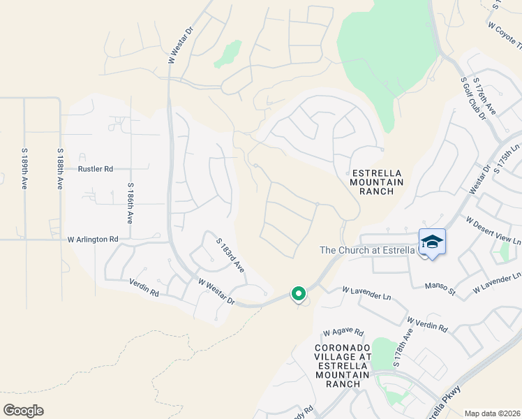 map of restaurants, bars, coffee shops, grocery stores, and more near 13144 South 182nd Avenue in Goodyear