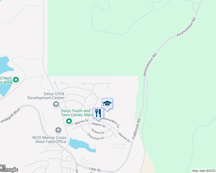 map of restaurants, bars, coffee shops, grocery stores, and more near Hungnam Court in Oceanside