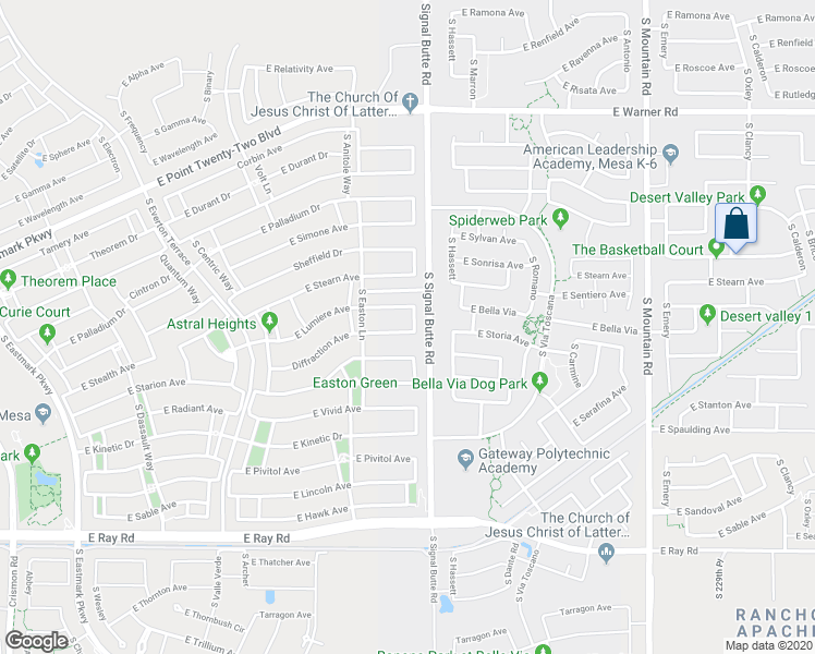 map of restaurants, bars, coffee shops, grocery stores, and more near 4814 South Eastern Run in Mesa