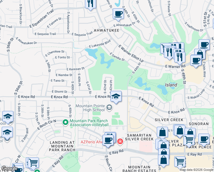 map of restaurants, bars, coffee shops, grocery stores, and more near 13009 South 42nd Place in Phoenix