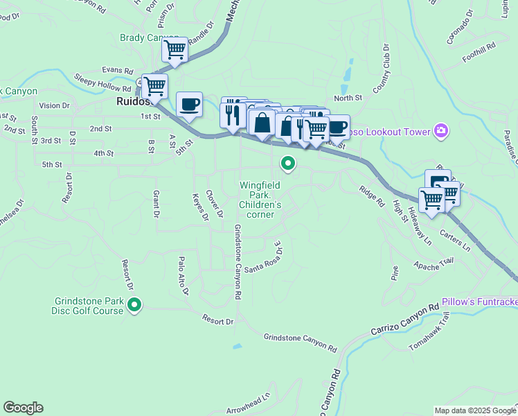map of restaurants, bars, coffee shops, grocery stores, and more near 302 Spring Road in Ruidoso