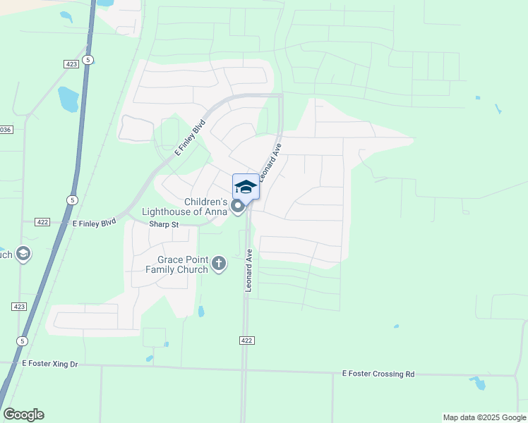 map of restaurants, bars, coffee shops, grocery stores, and more near 1237 Sharp Street in Anna