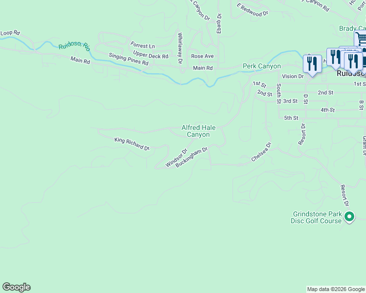 map of restaurants, bars, coffee shops, grocery stores, and more near 110-124 Windsor Dr in Ruidoso