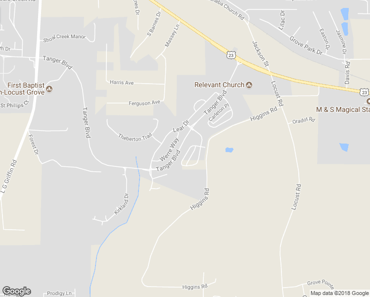 map of restaurants, bars, coffee shops, grocery stores, and more near 182 Al Jennah Boulevard in Locust Grove