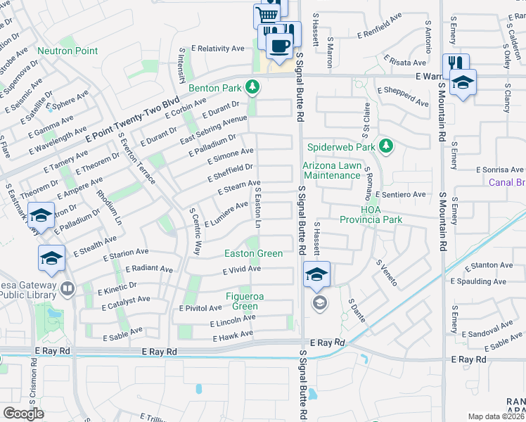 map of restaurants, bars, coffee shops, grocery stores, and more near 4809 South Easton Lane in Mesa
