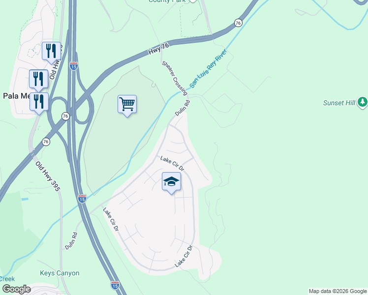 map of restaurants, bars, coffee shops, grocery stores, and more near 3361 Avocado Vista Lane in Fallbrook