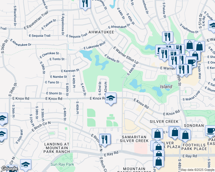 map of restaurants, bars, coffee shops, grocery stores, and more near 13009 South 42nd Place in Phoenix