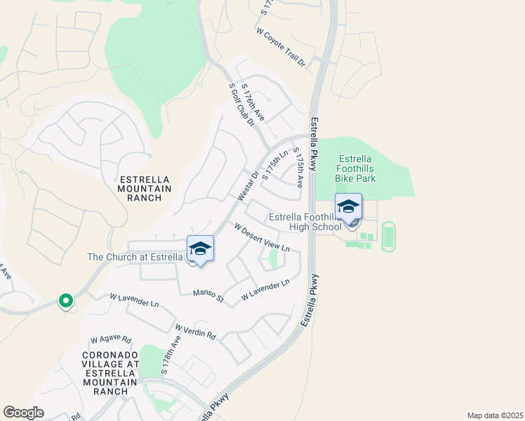 map of restaurants, bars, coffee shops, grocery stores, and more near 17611 West East Wind Avenue in Goodyear
