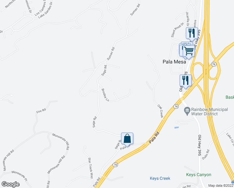 map of restaurants, bars, coffee shops, grocery stores, and more near 4408 Brodea Lane in Fallbrook
