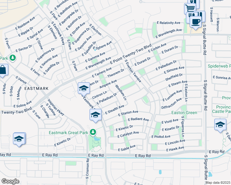 map of restaurants, bars, coffee shops, grocery stores, and more near 4759 South Aileron Lane in Mesa