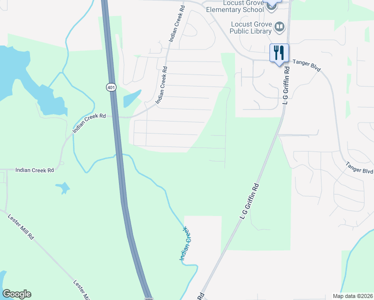 map of restaurants, bars, coffee shops, grocery stores, and more near 152 Shawnee Lane in Locust Grove