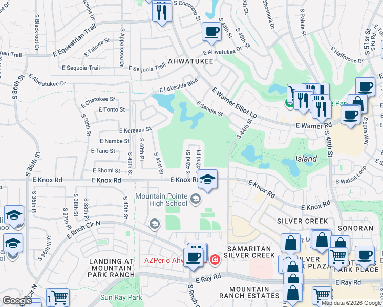 map of restaurants, bars, coffee shops, grocery stores, and more near 13009 South 42nd Place in Phoenix