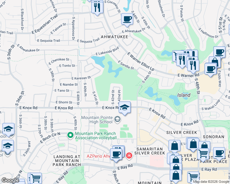 map of restaurants, bars, coffee shops, grocery stores, and more near 13009 South 42nd Place in Phoenix