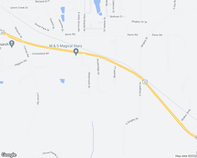 map of restaurants, bars, coffee shops, grocery stores, and more near 140 Southridge Drive in Locust Grove