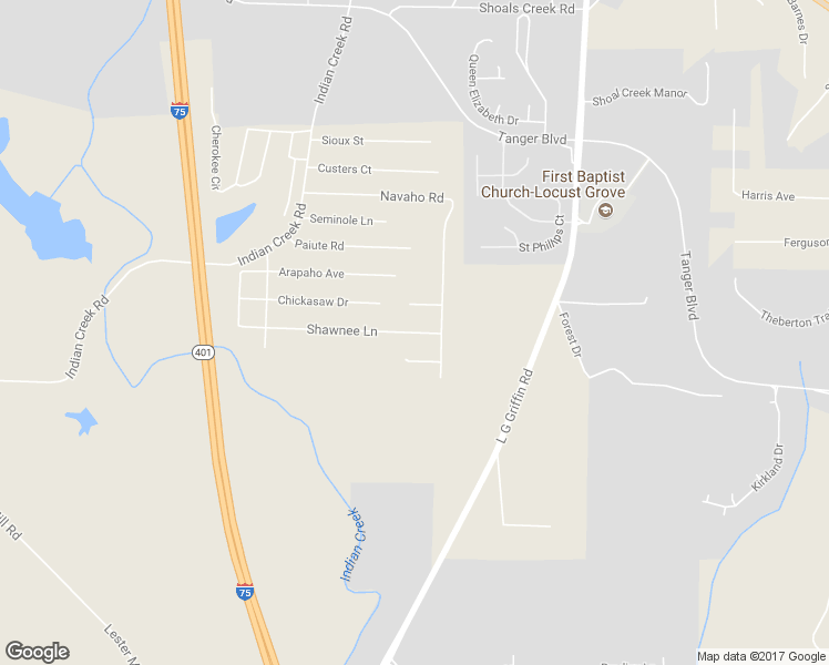 map of restaurants, bars, coffee shops, grocery stores, and more near 152 Shawnee Lane in Locust Grove