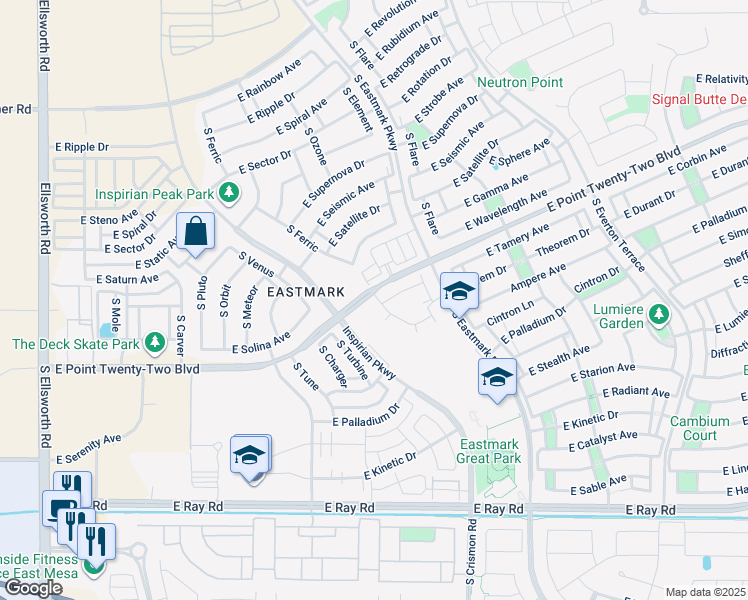 map of restaurants, bars, coffee shops, grocery stores, and more near East Point Twenty Two Boulevard in Mesa