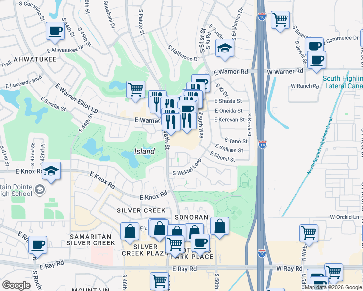 map of restaurants, bars, coffee shops, grocery stores, and more near 13021 South 48th Street in Phoenix