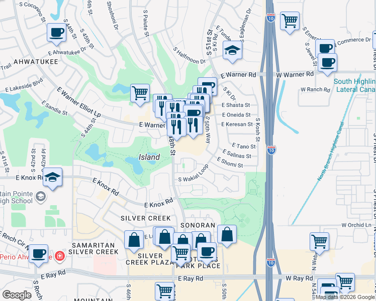 map of restaurants, bars, coffee shops, grocery stores, and more near 13021 South 48th Street in Phoenix