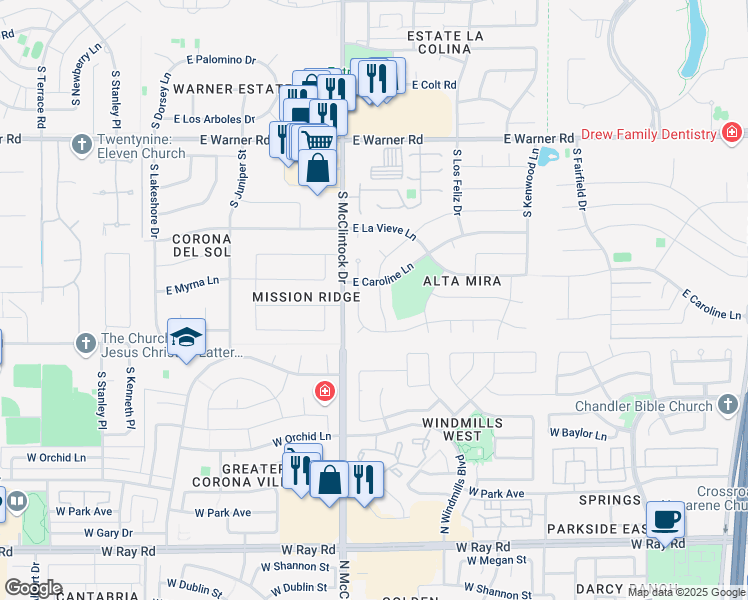 map of restaurants, bars, coffee shops, grocery stores, and more near 9219 South Heather Drive in Tempe