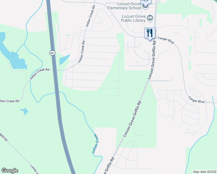 map of restaurants, bars, coffee shops, grocery stores, and more near 164 Shawnee Lane in Locust Grove