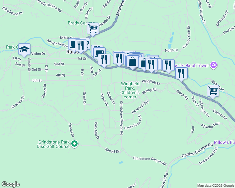 map of restaurants, bars, coffee shops, grocery stores, and more near 301-305 Grindstone Canyon Road in Ruidoso