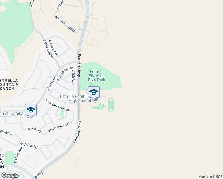 map of restaurants, bars, coffee shops, grocery stores, and more near 12795 South Estrella Parkway in Goodyear