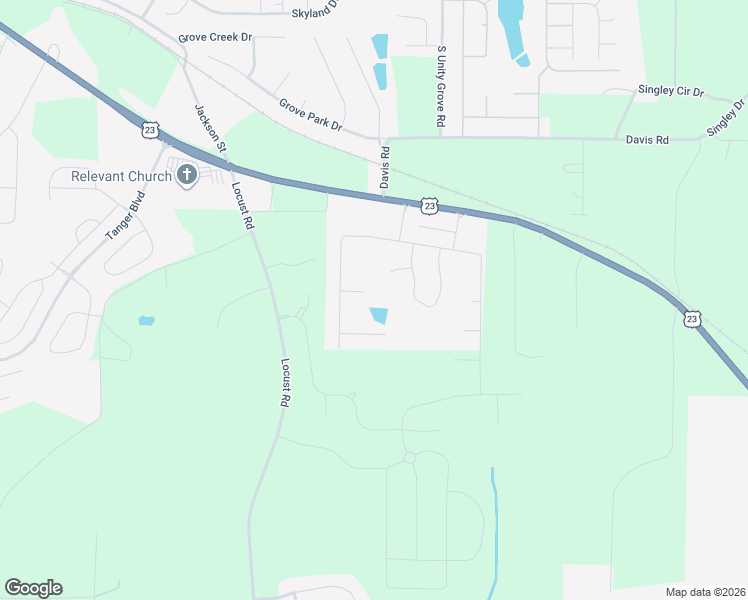 map of restaurants, bars, coffee shops, grocery stores, and more near Oradot Road in Locust Grove