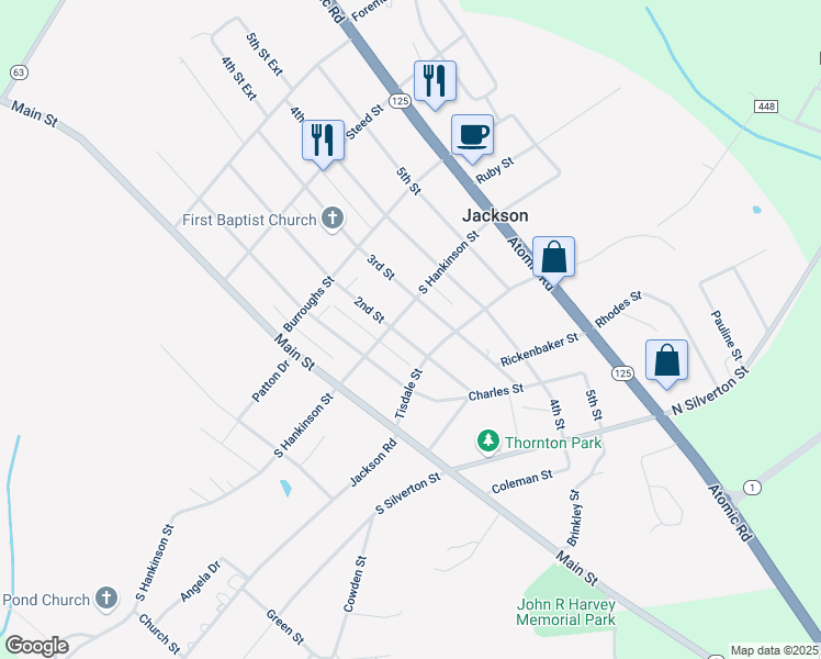 map of restaurants, bars, coffee shops, grocery stores, and more near 206 2nd Street in Jackson