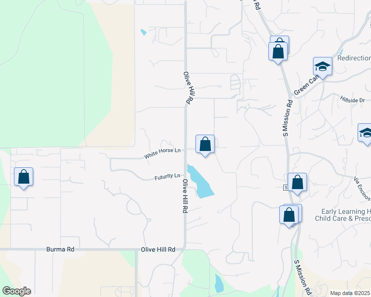 map of restaurants, bars, coffee shops, grocery stores, and more near Olive Hill Rd & Harmony Hill in Fallbrook