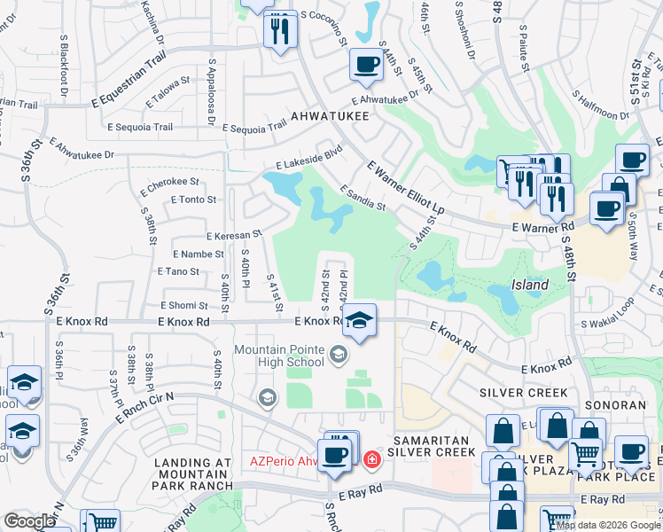 map of restaurants, bars, coffee shops, grocery stores, and more near 13009 South 42nd Place in Phoenix