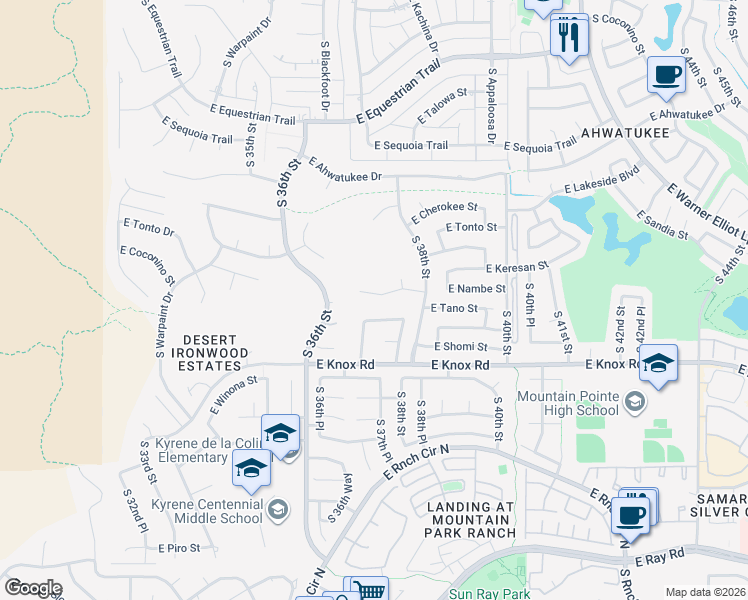 map of restaurants, bars, coffee shops, grocery stores, and more near 3701 East Nambe Court in Phoenix