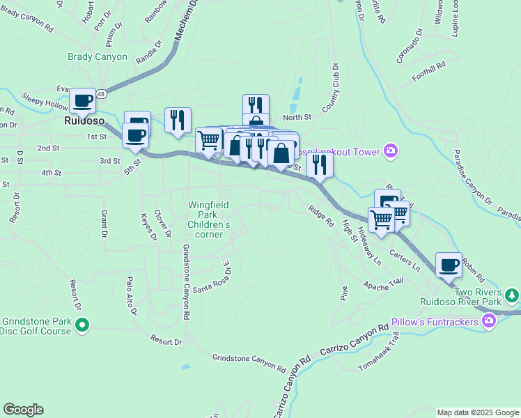 map of restaurants, bars, coffee shops, grocery stores, and more near in Ruidoso