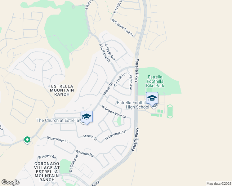 map of restaurants, bars, coffee shops, grocery stores, and more near 17584 West Dalea Drive in Goodyear