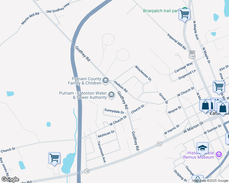 map of restaurants, bars, coffee shops, grocery stores, and more near 663 Godfrey Road in Eatonton