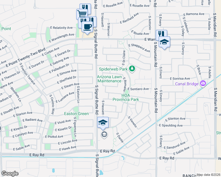 map of restaurants, bars, coffee shops, grocery stores, and more near 10913 East Sonrisa Avenue in Mesa