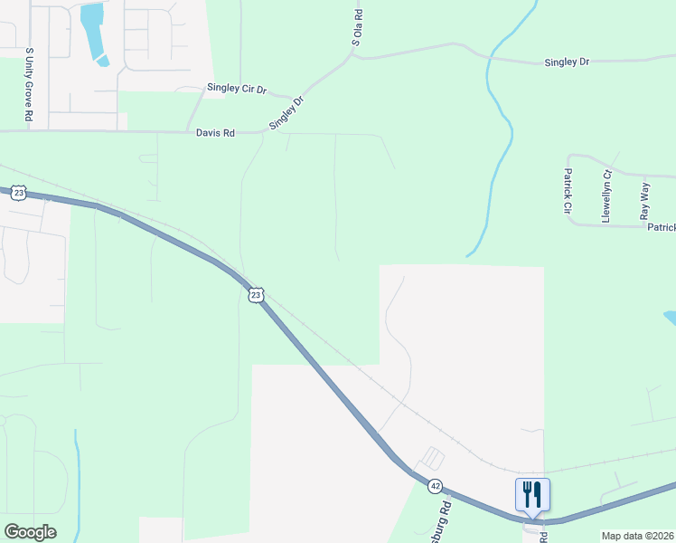 map of restaurants, bars, coffee shops, grocery stores, and more near 540 Davis Road in Locust Grove